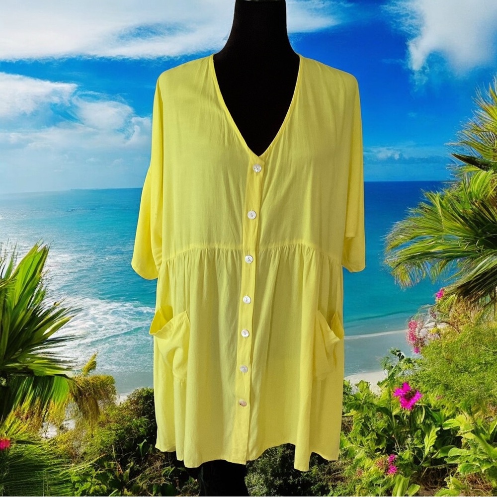 💖 Sunny Yellow Button Front Cover Up 💖